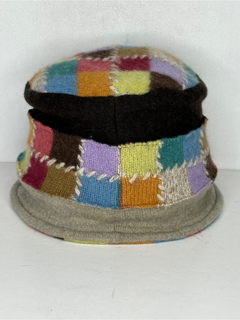 Patchwork Knit Bucket Hat in Multicolor Handmade Bohemian Sz O/S